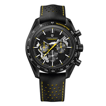 Pagani Design Black Leather Strap Black Dial Chronograph Quartz Watch for Gents - PD1779