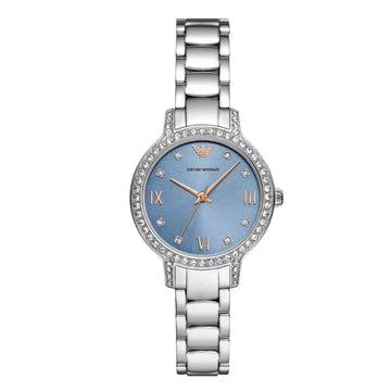 Emporio Armani Silver Stainless Steel Blue Dial Quartz Watch for Ladies - AR11585