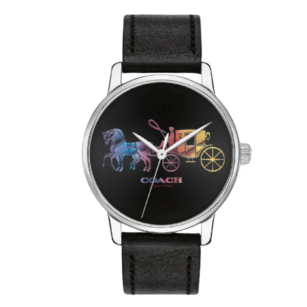 Coach Grand Red Leather Strap Black Dial Quartz Watch for Ladies - 14503848