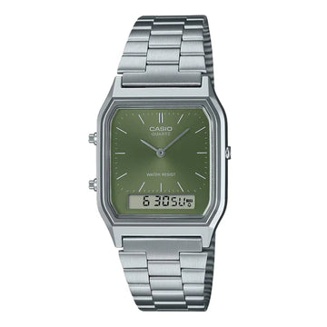 Casio Silver Stainless Steel Green Dial Quartz Watch