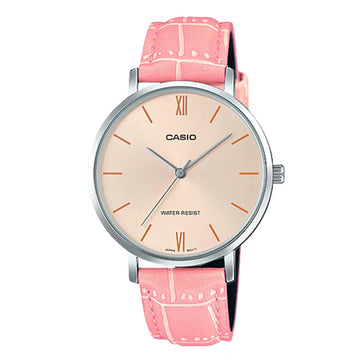 Casio Sky Blue Leather Strap Silver Dial Quartz Watch for Ladies