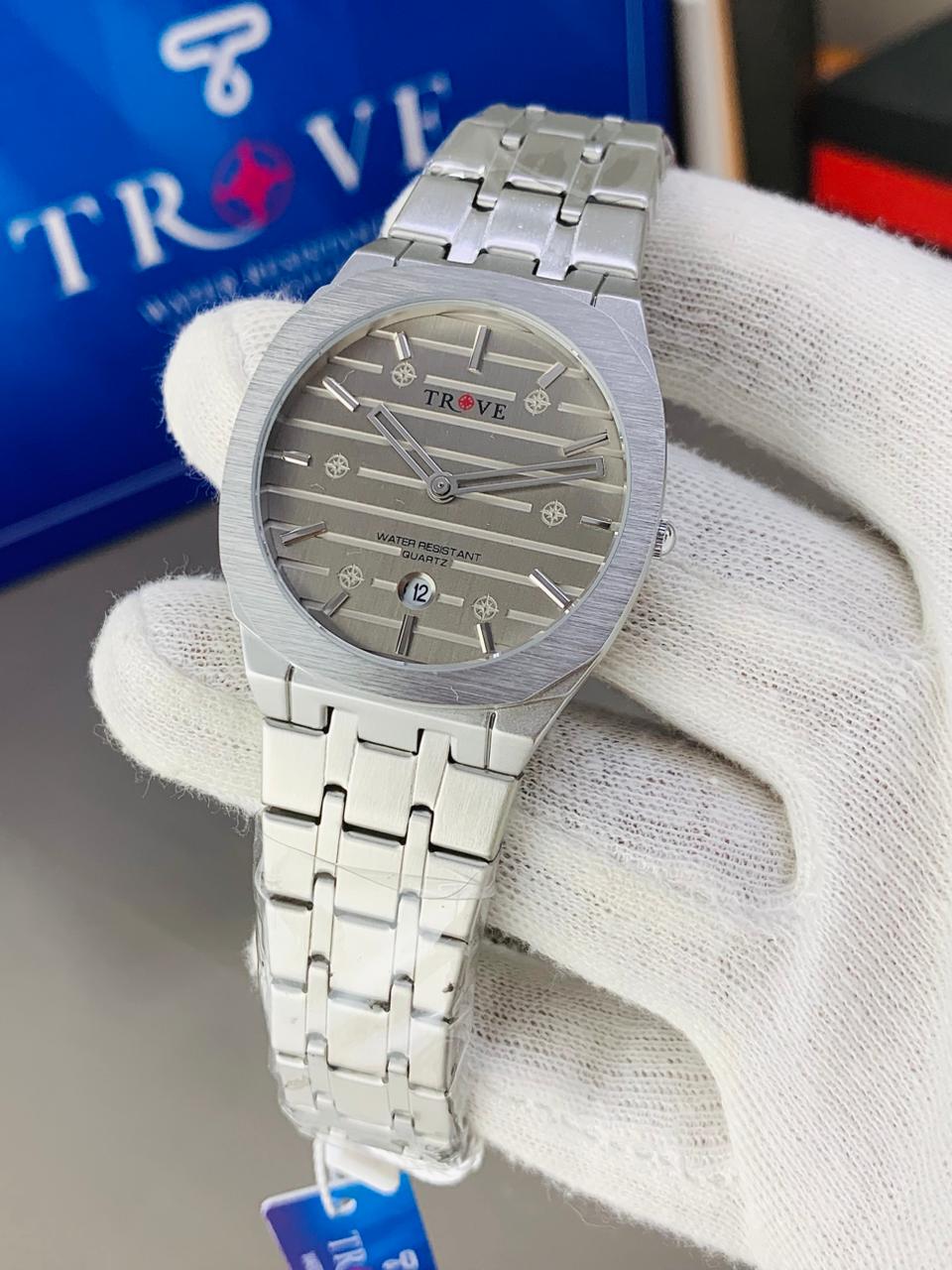 Gucci 25H Silver Stainless Steel Gold Dial Quartz Unisex Watch