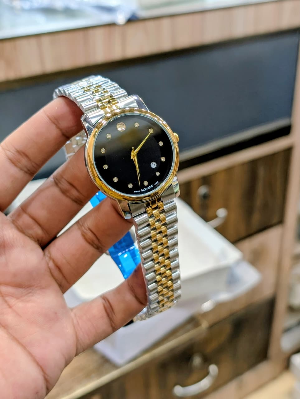 Movado Museum Two-tone Stainless Steel Black Dial Quartz Watch for Gents
